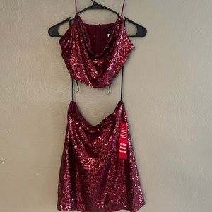 NWT B. Smart‎ Red Sequin Cowl Neck Crop Top Pencil Skirt Two Piece Set